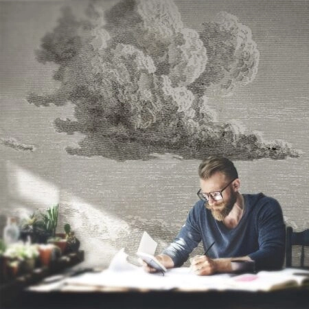 Αυτοκόλλητη Ταπετσαρία τοίχου WOODCUT CLOUD
