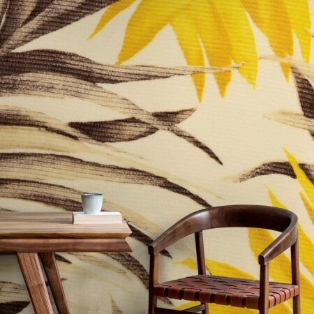 Αυτοκόλλητη Ταπετσαρία τοίχου YELLOW AND BROWN PALM LEAVES - Tropical Sticky 1