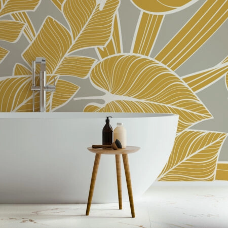 Αυτοκόλλητη Ταπετσαρία τοίχου YELLOW AND GREY TROPICAL LEAVES - Tropical Sticky 1