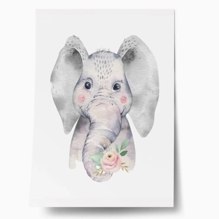 Πόστερ BABY ELEPHANT HOLDING A FLOWER - Παιδικά Sticky 1