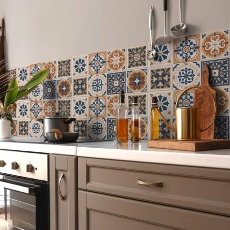 Αυτοκόλλητα Πλακάκια BEIGE AND BLUE CLASSIC SET 8 τμχ