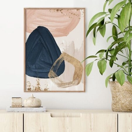 Πόστερ NAVY BLUE PINK AND GOLD OIL PAINT - Abstract - Αφηρημένα