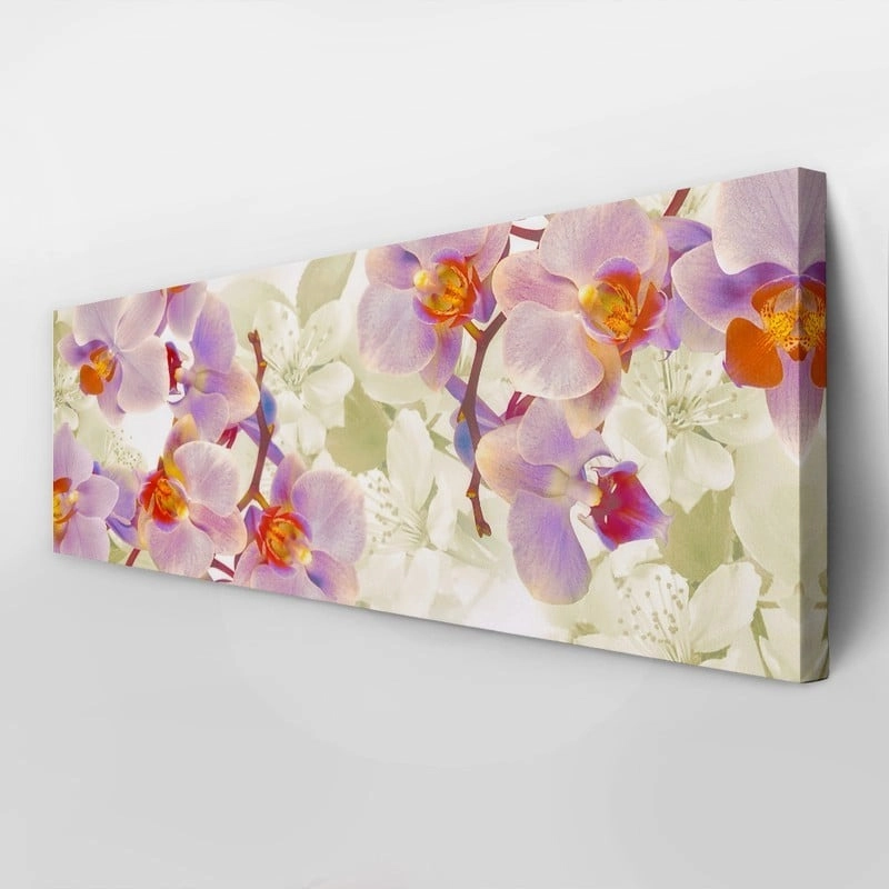 Πίνακας Πανοραμικός σε καμβά FLOWERING ORCHIDS AND CHERRIES