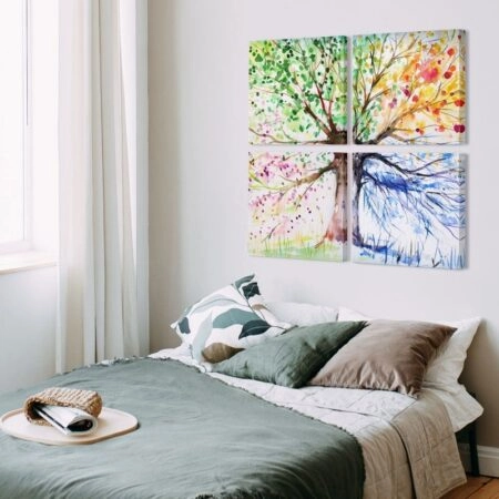 Τετράπτυχο σετ τετράγωνοι πίνακες 4 SEASONS ARTISTIC TREE