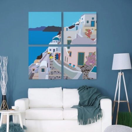 Τετράπτυχο σετ τετράγωνοι πίνακες GREEK ISLAND ILLUSTRATION