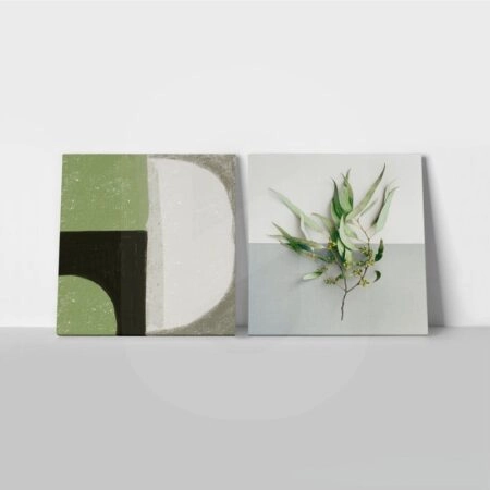 Τετράπτυχο σετ τετράγωνοι πίνακες MINIMAL ABSTRACT GREEN - Botanical - Φυτα Sticky 1