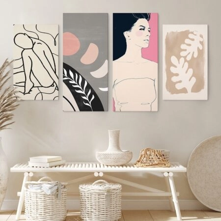 Τετράπτυχος Πινακας σε καμβά PINK AND GREY