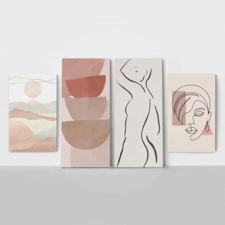 Τετράπτυχος Πινακας σε καμβά PINK ELEGANCE - Πορτραιτα και Φιγουρες Sticky 1