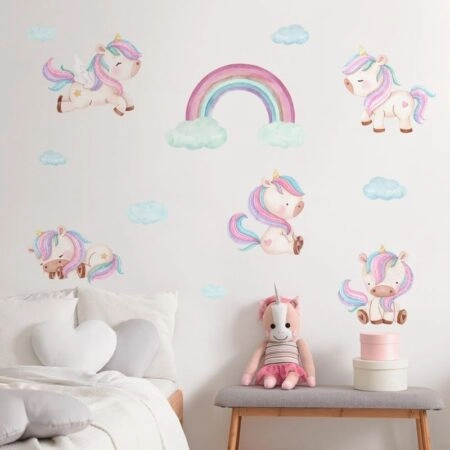Αυτοκόλλητο τοίχου WATERCOLOR BABY UNICORNS AT THE SKY