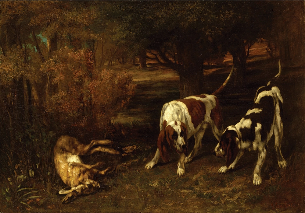 Πινακας σε καμβά GUSTAVE COURBET - HUNTING DOGS WITH DEAD HARE