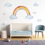 Αυτοκόλλητο τοίχου RAINBOW ON CLOUDS WATERCOLOR