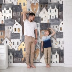 Αυτοκόλλητη Ταπετσαρία τοίχου PASTEL HOUSES PATTERN