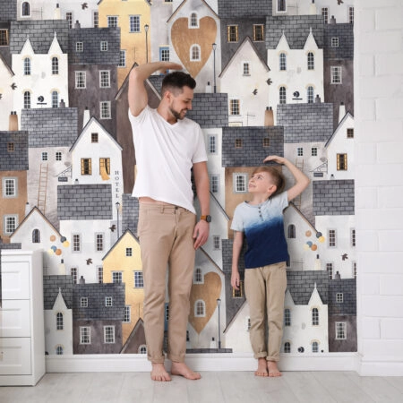 Αυτοκόλλητη Ταπετσαρία τοίχου PASTEL HOUSES PATTERN