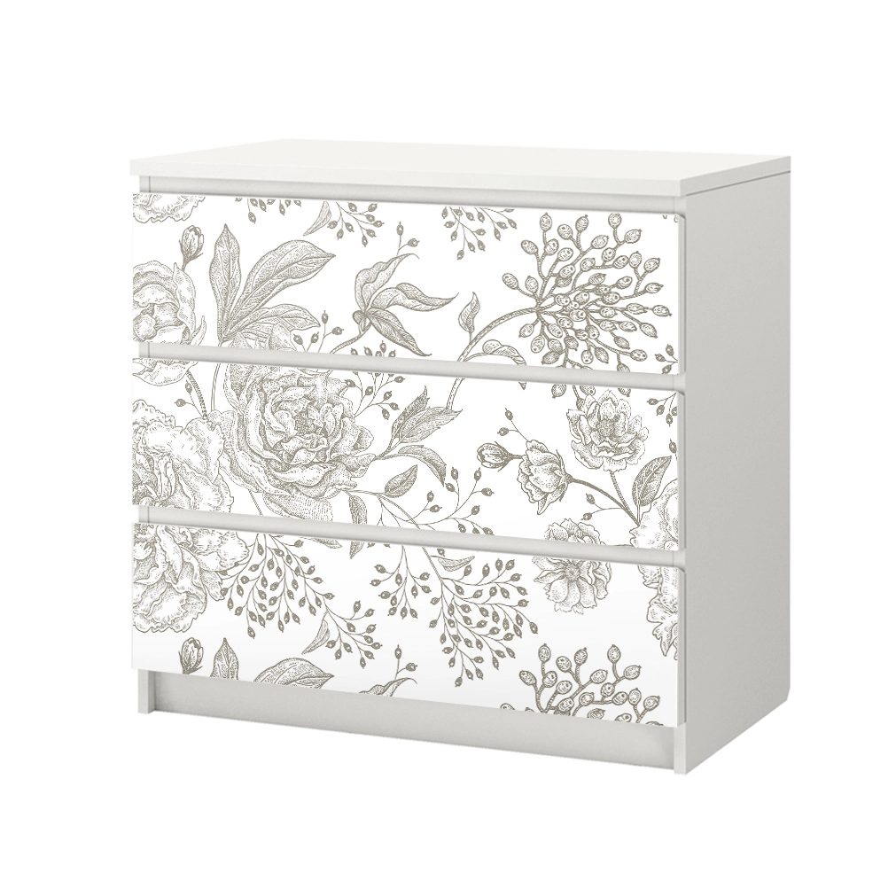 Αυτοκόλλητο Συρταριέρας GRAY VINTAGE FLOWERS