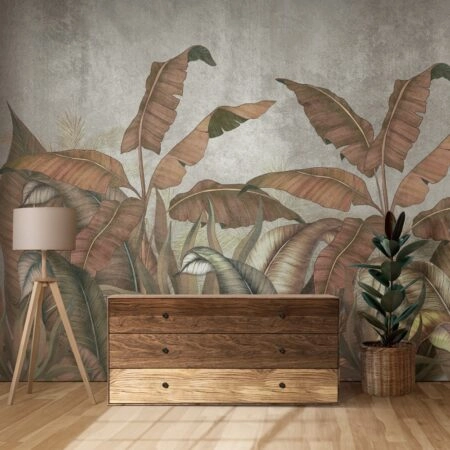 Αυτοκόλλητη Ταπετσαρία τοίχου TROPICAL LEAVES ON CONCRETE