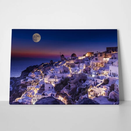 Πινακας σε καμβά FULL MOON OVER SANTORINI