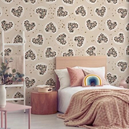 Αυτοκόλλητη Ταπετσαρία τοίχου LEOPARD PATTERN HEARTS