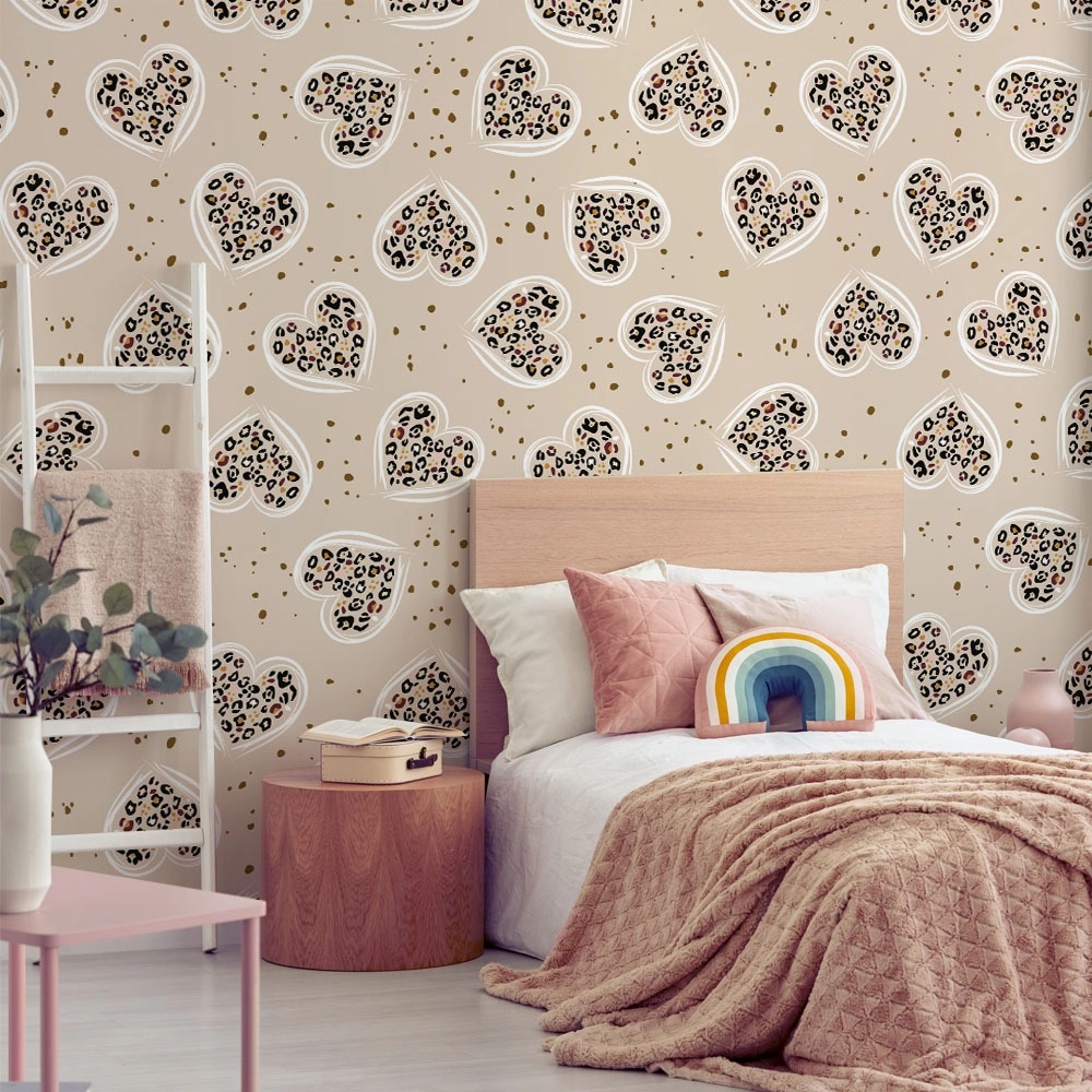 Αυτοκόλλητη Ταπετσαρία τοίχου LEOPARD PATTERN HEARTS