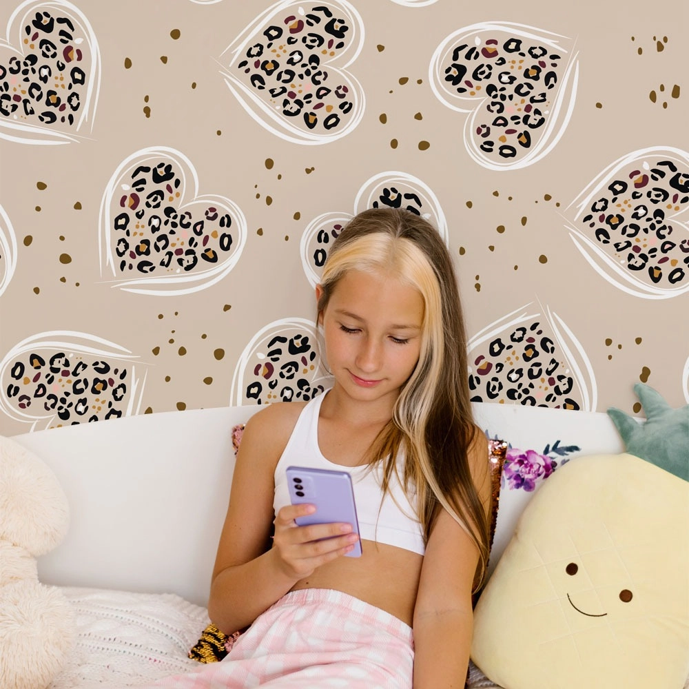 Αυτοκόλλητη Ταπετσαρία τοίχου LEOPARD PATTERN HEARTS