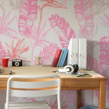 Αυτοκόλλητη Ταπετσαρία τοίχου PINK TROPICAL LEAVES - Εφηβικές Ταπετσαρίες Sticky 1
