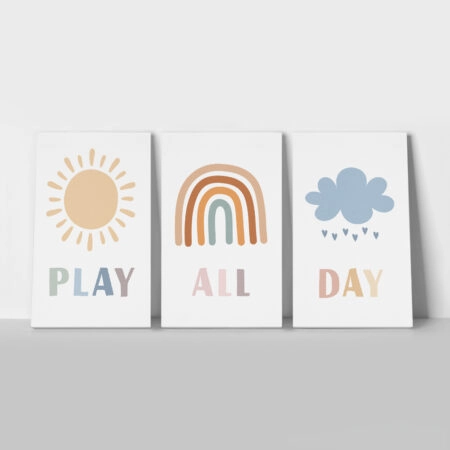 Σετ Τριπτυχος Πινακας σε καμβά PLAY ALL DAY - Παιδικοι και set Sticky 1