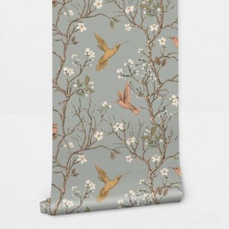 Αυτοκόλλητη Ταπετσαρία τοίχου RETRO HUMMINGBIRDS - Floral - Λουλουδια Sticky 1