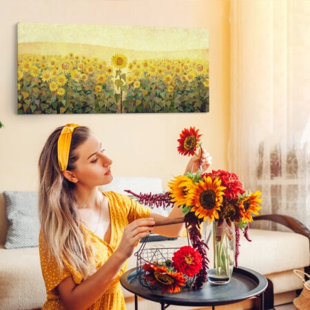 Πίνακας Πανοραμικός Σε Καμβά SUNFLOWER FIELD OIL PAINTING