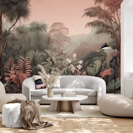 Αυτοκόλλητη Ταπετσαρία τοίχου VINTAGE PINK AND GREEN FOREST - Tropical Sticky 1