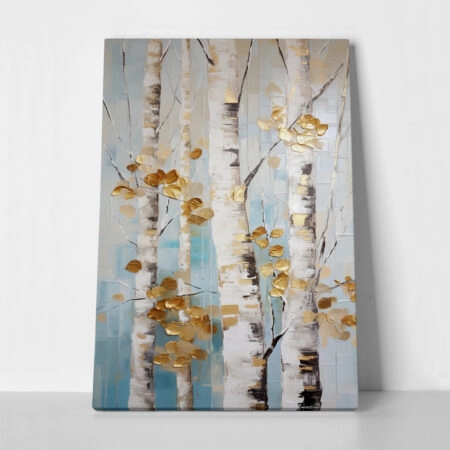 Πινακας σε καμβά BIRCH BRANCHES WITH GOLD LEAVES - Εργα Τεχνης Sticky 1