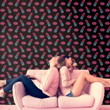 Αυτοκόλλητη Ταπετσαρία τοίχου NEON LIPS AND LIPSTICKS - Εφηβικές Ταπετσαρίες