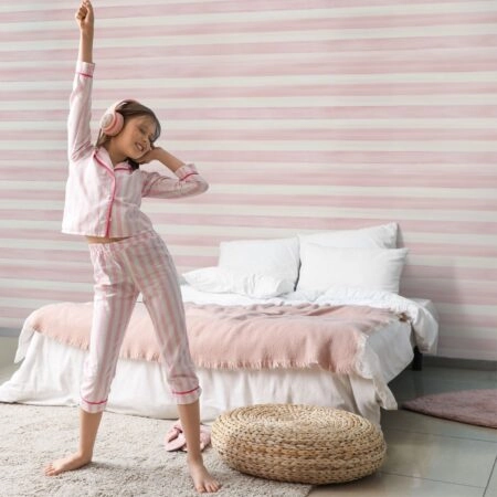 Αυτοκόλλητη Ταπετσαρία τοίχου PINK WATERCOLOR HORIZONTAL STRIPES