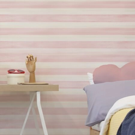 Αυτοκόλλητη Ταπετσαρία τοίχου PINK WATERCOLOR HORIZONTAL STRIPES - Εφηβικές Ταπετσαρίες Sticky 1