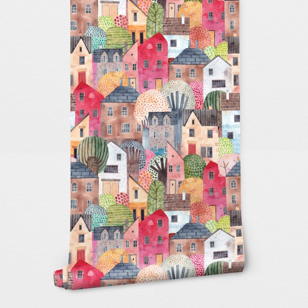 Αυτοκόλλητη Ταπετσαρία τοίχου WATERCOLOR HOUSES