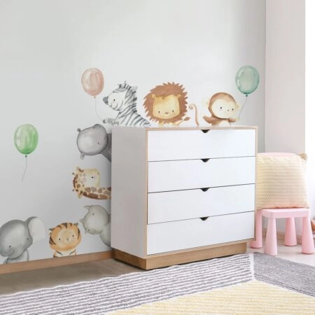 Αυτοκόλλητο τοίχου WATERCOLOR JUNGLE ANIMALS WITH BALLOONS