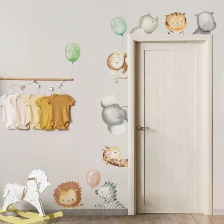 Αυτοκόλλητο τοίχου WATERCOLOR JUNGLE ANIMALS WITH BALLOONS - Βρεφικα & Παιδικά Sticky 1