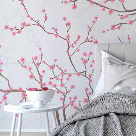 Αυτοκόλλητη Ταπετσαρία τοίχου CHERRY BLOSSOM WITH BIRDS - Floral - Λουλουδια Sticky 1