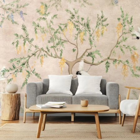 Αυτοκόλλητη Ταπετσαρία τοίχου FLOWERING TREE WITH CRANES