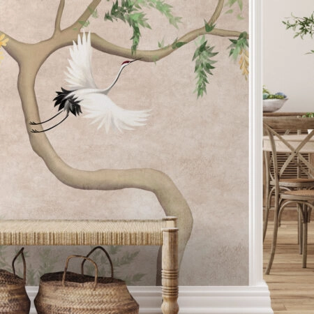 Αυτοκόλλητη Ταπετσαρία τοίχου FLOWERING TREE WITH CRANES - Tropical Sticky 1