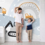 Αυτοκόλλητη Ταπετσαρία τοίχου CUTE CONSTRUCTION CARS