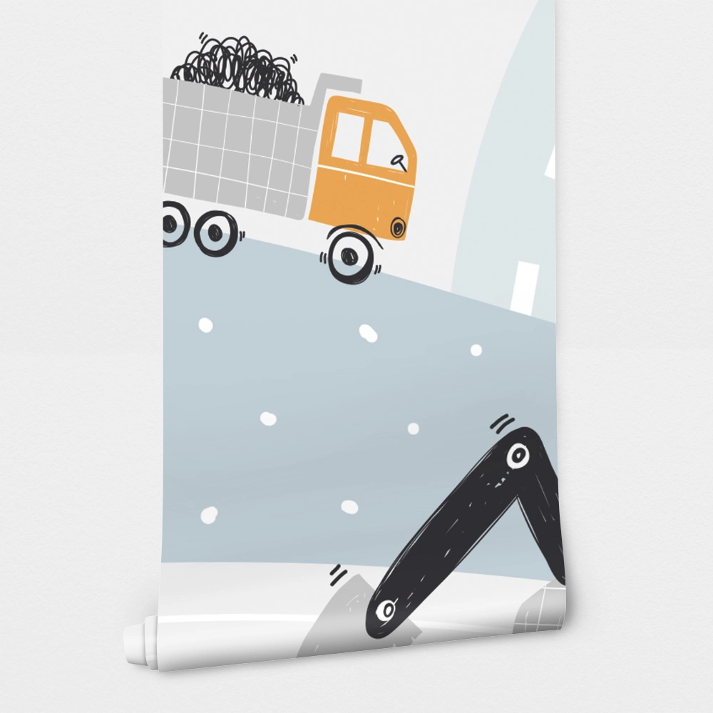 Αυτοκόλλητη Ταπετσαρία τοίχου CUTE CONSTRUCTION CARS