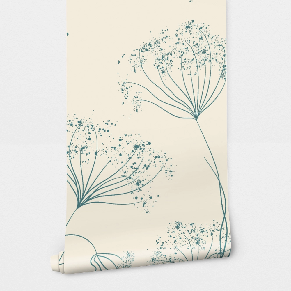 Αυτοκόλλητη Ταπετσαρία τοίχου GREEN HAND DRAWN FLOWERS