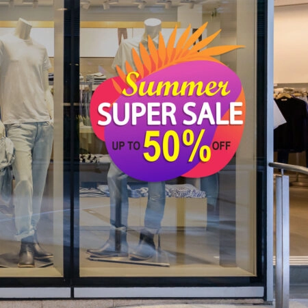 Αυτοκoλλητο Εκπτωσεων SUMMER SUPER SALE - Καλοκαιρινή βιτρίνα Sticky 1