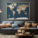 Πινακας σε καμβά BLUE AND BEIGE WORLD MAP