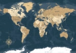 Πινακας σε καμβά BLUE AND BEIGE WORLD MAP