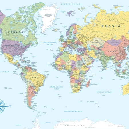Πινακας σε καμβά BLUE POLITICAL WORLD MAP - Χαρτες Sticky 5