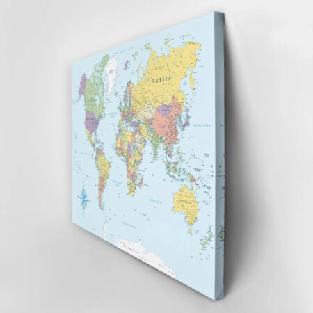 Πινακας σε καμβά BLUE POLITICAL WORLD MAP - Χαρτες Sticky 3
