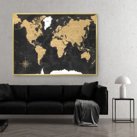 Πινακας σε καμβά DARK WORLD MAP - Χαρτες