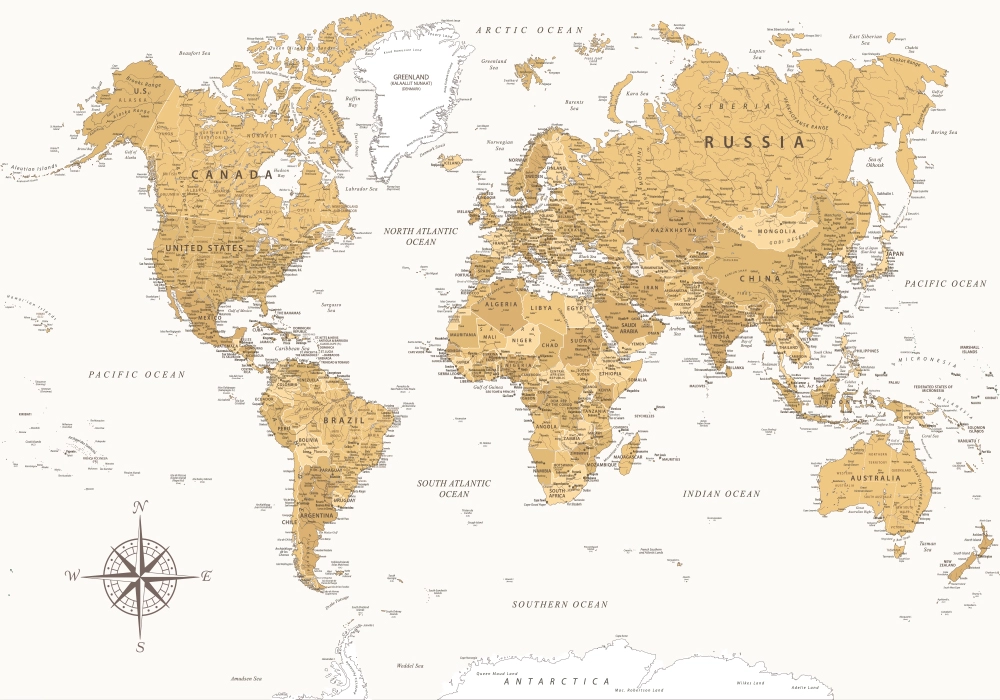 Πινακας σε καμβά EARTHTONE WORLD MAP