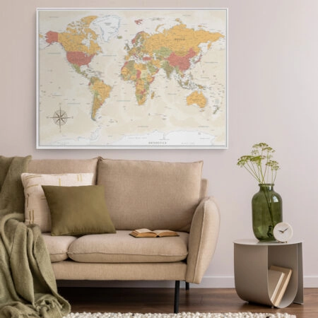 Πινακας σε καμβά GREEN RED ORANGE WORLD MAP