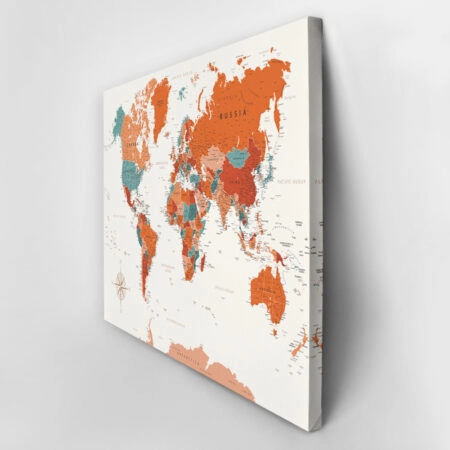 Πινακας σε καμβά TERRACOTA WORLD MAP - Χαρτες Sticky 3
